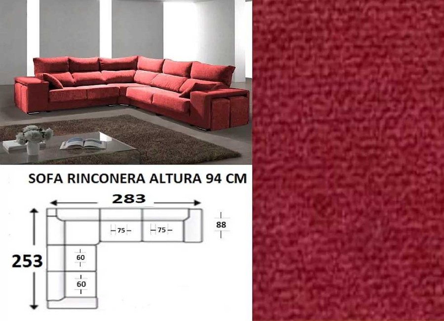 Muebles DISEÑO 10 Sof S Rinconeras | Rinconera 6 Plazas Con 4 Pufs Integrados Las Vegas Granate Dino 11