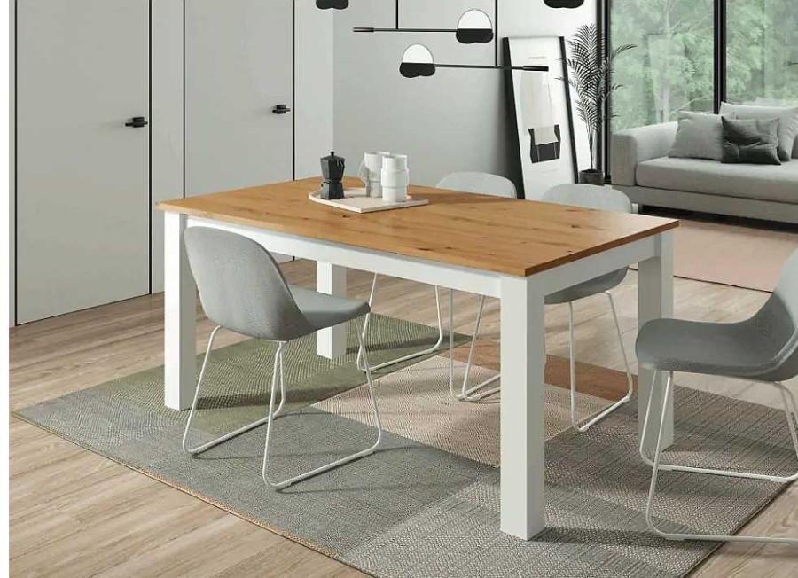 Muebles RAMIS Mesas De Comedor | Mesa Rectangular Extensible Saura Blanco Y Artisan