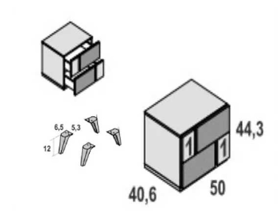 Muebles FABRIKIT Mesitas De Noche | Mesilla 2 Cajones Con Patas Tampa Albo Y Bocamina