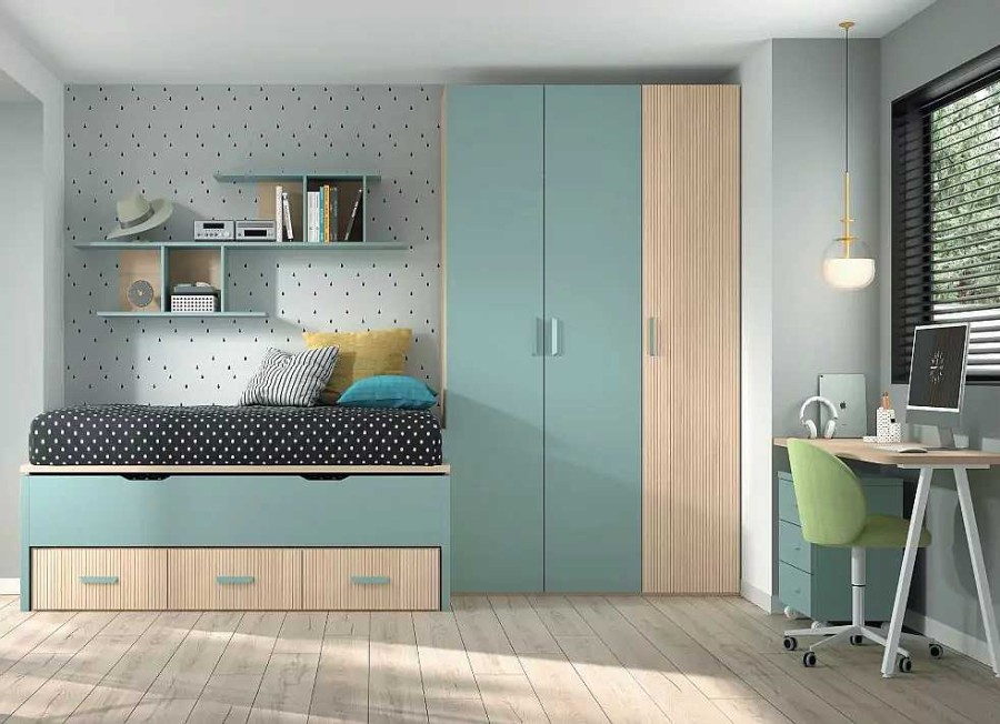 Muebles GLICERIO CHAVES Dormitorios Juveniles Completos | Dormitorio Cama Compacto Corban Suite Ambar