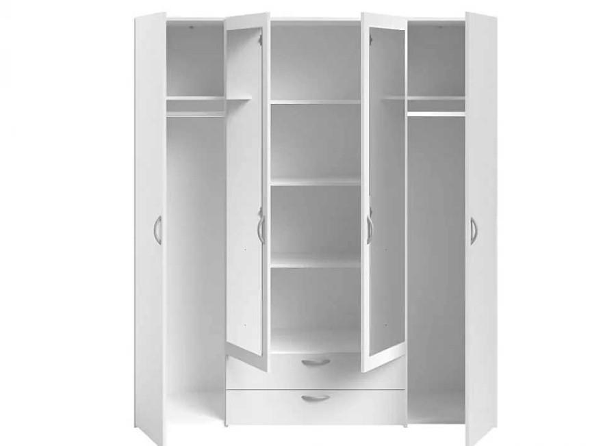 Muebles PARISOT Armarios Dormitorio | Armario De 4 Puertas Y 2 Cajones Con 2 Lunas Raibell Blanco