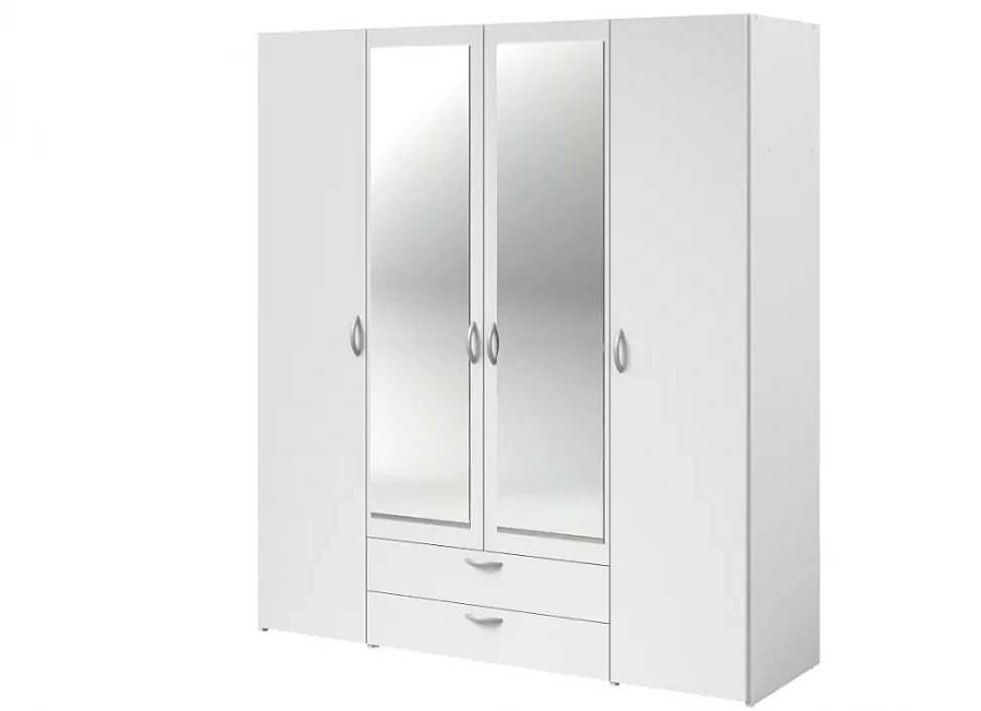 Muebles PARISOT Armarios Dormitorio | Armario De 4 Puertas Y 2 Cajones Con 2 Lunas Raibell Blanco