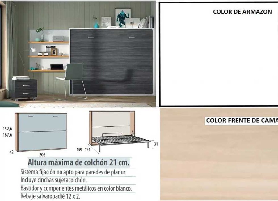 Muebles GLICERIO CHAVES Camas Abatibles | Cama Abatible Horizontal De 135 150 X 190 Corban Plus Corban Blanco