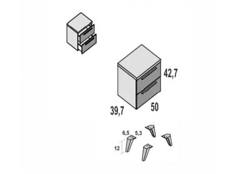 Muebles FABRIKIT Mesitas De Noche | Mesilla 2 Cajones Con Patas Amelia 2