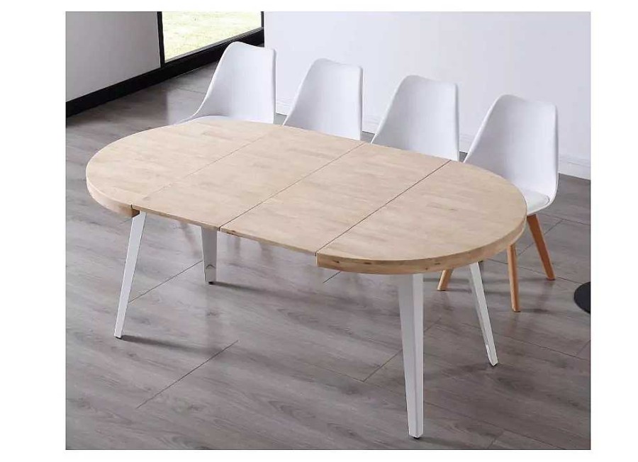 Muebles ADEC Mesas De Comedor | Mesa De Comedor Redonda Extensible Eire Roble Nordish Y Blanco