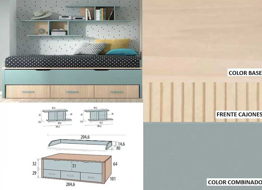 Muebles GLICERIO CHAVES Dormitorios Juveniles Completos | Dormitorio Cama Compacto Corban Suite Ambar