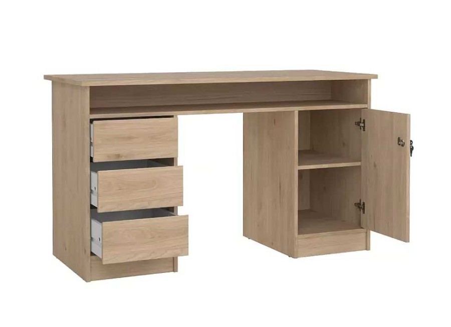 Muebles TVILUM Escritorios | Mesa De Estudio Con Puerta, 3 Cajones Y Hueco G Minis Roble Jackson