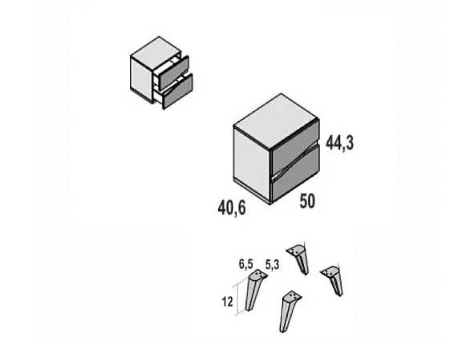 Muebles FABRIKIT Mesitas De Noche | Mesilla 2 Cajones Con Patas Y Guias Pensacola 1