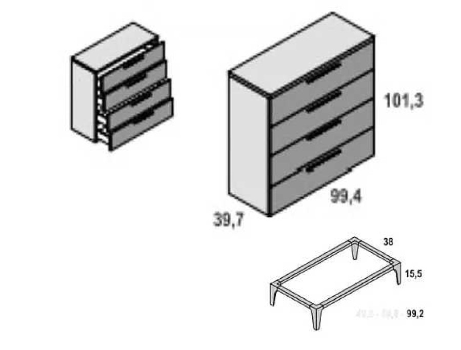 Muebles FABRIKIT C Modas | Comoda 4 Cajones Con Patas Florida