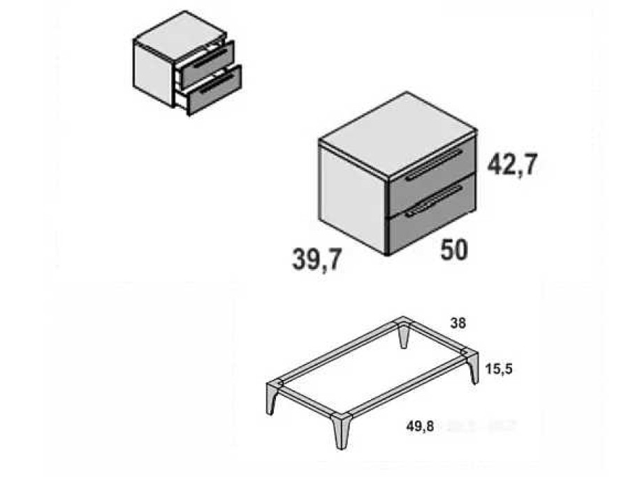 Muebles FABRIKIT Mesitas De Noche | Mesilla 2 Cajones Con Patas Y Guias Destin 4