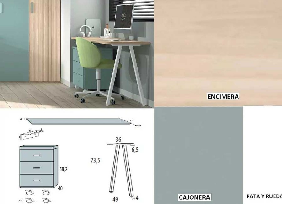 Muebles GLICERIO CHAVES Escritorios | Mesa De Estudio Con Cajonera De Ruedas Corban Suite Ambar