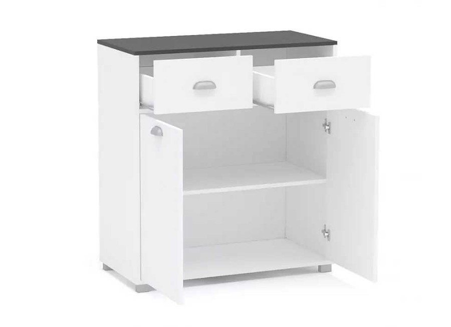 Muebles HIBUHOME Muebles Multiusos | Buffet Bajo Brown Blanco