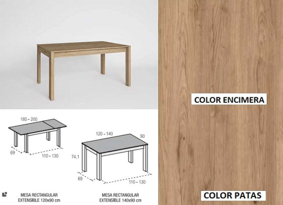 Muebles FABRIKIT Colecciones De Sal N | Mesa De Comedor Extensible Lateral England Naturale