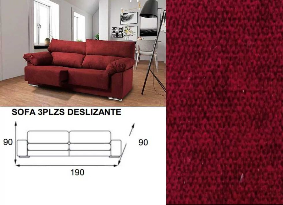 Muebles DISEÑO 10 Sof S De 3 Plazas | Sof 3 Plazas Deslizante Y Reclinable Lugo Albi Burdeos