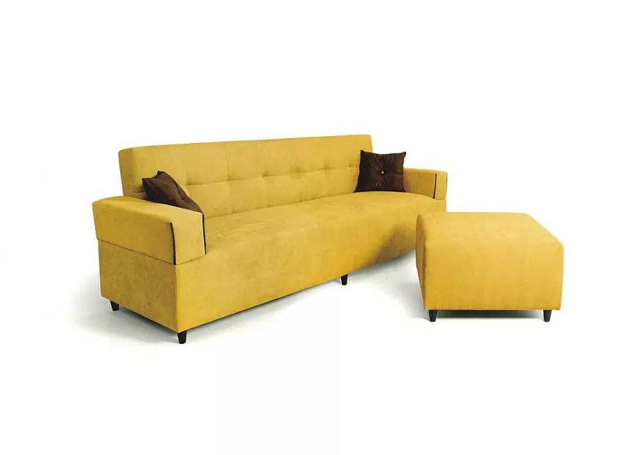 Muebles CARRASCO Chaise Longue | Chaise Longue Con Puff Chicago Xxl Mostaza Y Marron