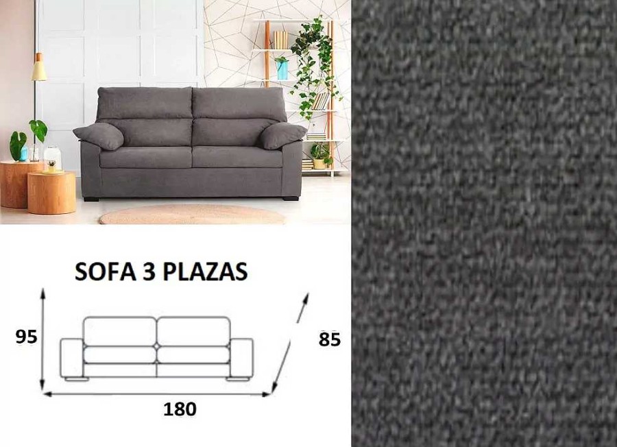 Muebles ZENIT/MG Sof S De 3 Plazas | Sofa 3 Plazas Tama O Reducido Sullivan Gris Oscuro Dino 1