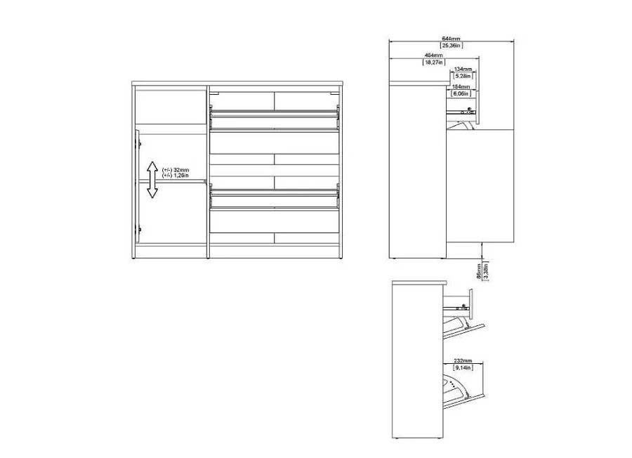 Muebles TVILUM Mueble Zapatero | Zapatero 3 Puertas Y 1 Caj N Alicia Oxido Y Blanco