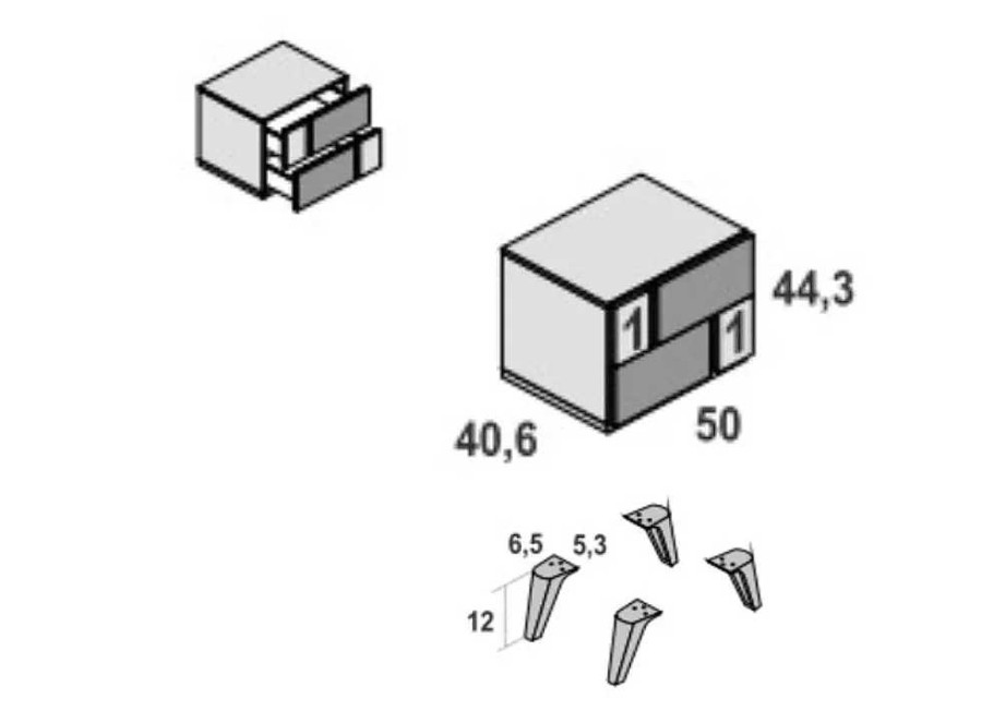 Muebles FABRIKIT Mesitas De Noche | Mesilla 2 Cajones Con Patas Destin 1