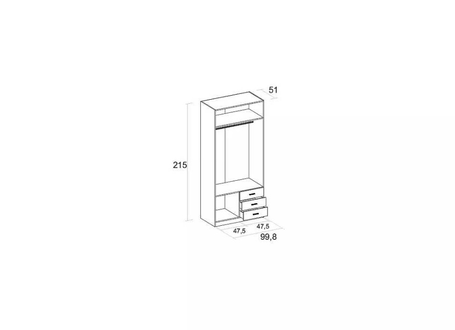 Muebles FABRIKIT Armarios Dormitorio | Armario 2 Puertas Y 3 Cajones Trevi Blanco