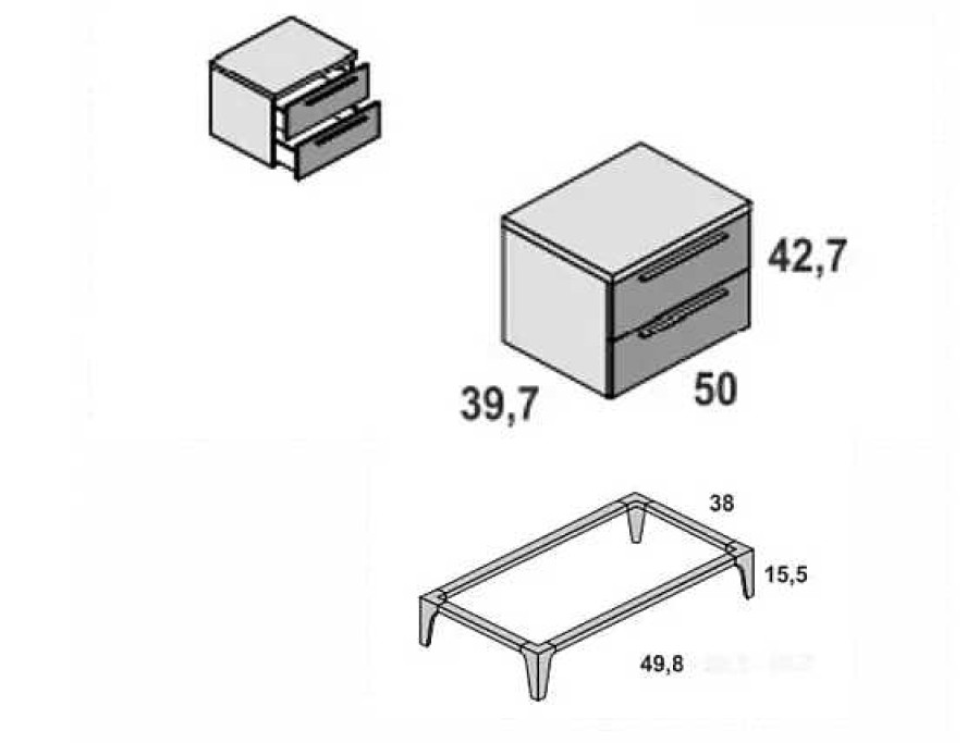 Muebles FABRIKIT Mesitas De Noche | Mesilla 2 Cajones Con Patas Florida