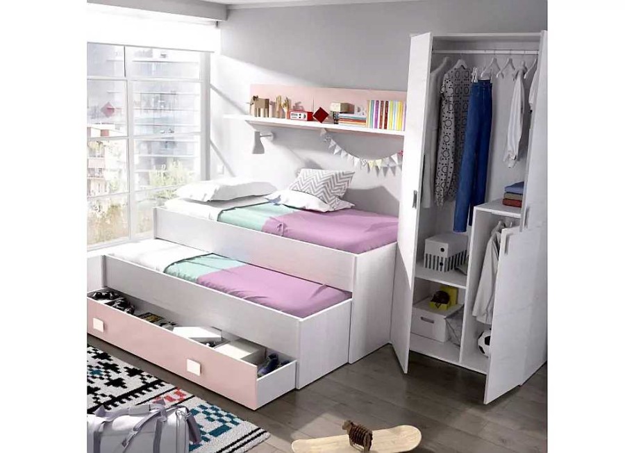 Muebles RIMOBEL Compactos Y Camas Nido | Cama Nido Compacta Con Estanter A Hero Rosa Talco